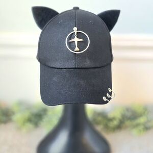 Black Cat Ear Hat with Silver Accents